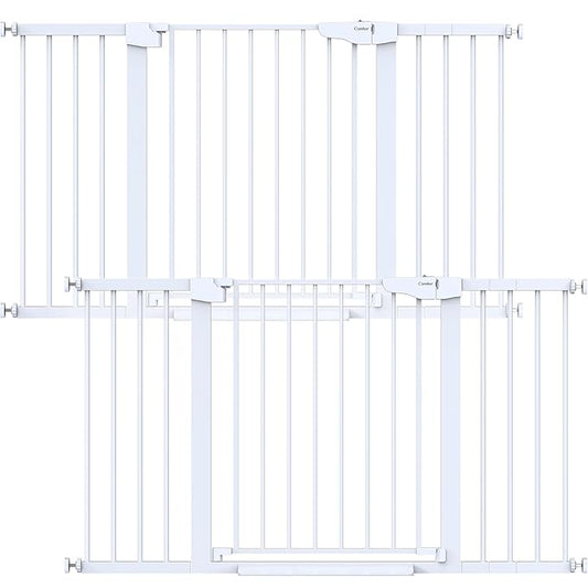 Cumbor 2 Pack 29.7-54.2" Baby Gate for Stairs, Mom's Choice Awards Winner-Auto Close Dog Gate for Doorways, Easy Install Pressure Mounted Pet Gate Indoor, Wide Safety Gate for Dog, White-CubbioJoy