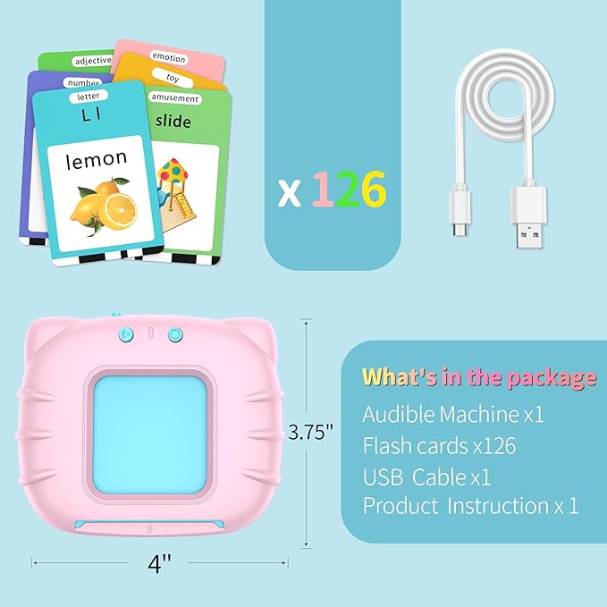 ABC Talking-Flash-Cards with 252 Sight Words, Christmas Birthday Gifts for Girls 2 3 4 5 6 Years, Language Therapy Toys for Autistic Children, Learning Toys for Toddlers Ages 2-6, Pink-CubbioJoy