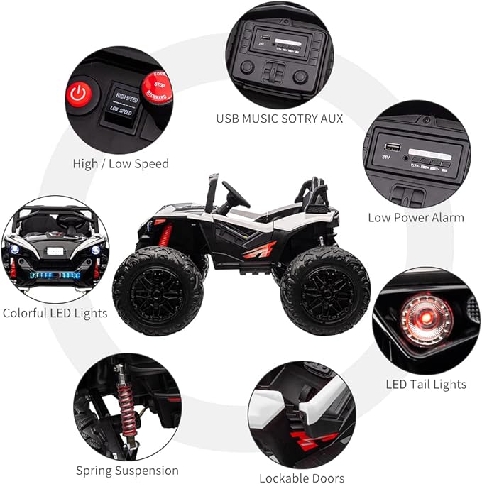 2 Seaters 24V Ride on UTV with Remote Control,10AH Battery, 400W Powerful Motors with 17" EVA Wheels, 20.5“ Seat Width Electric Ride Toy with Metal Suspension,LED Lights,Music,Horn (White)-CubbioJoy