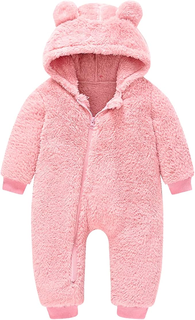 Baby Fleece Jumpsuits Infant Bear Ear Snowsuit Newborn Hooded Romper Warm Coat-CubbioJoy