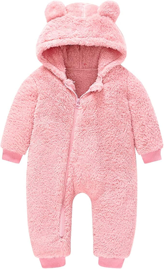 Baby Fleece Jumpsuits Infant Bear Ear Snowsuit Newborn Hooded Romper Warm Coat-CubbioJoy