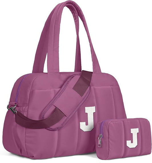 Duffle Bag with Initial, Spend The Night Bags for Women，Overnight Bag with Wet Pocket，Gift Set for Women-Lightweight Travel Bags Personalized Gym Tote with Makeup Pouch-CubbioJoy