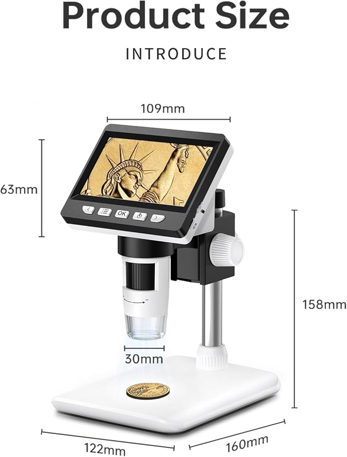 Coin Microscope - 4.3" LCD Digital Microscope 1000X, 1080P USB Coin Magnifier for Error Coins with 8 Adjustable LED Lights, PC View, Compatible with MacOS Windows-CubbioJoy
