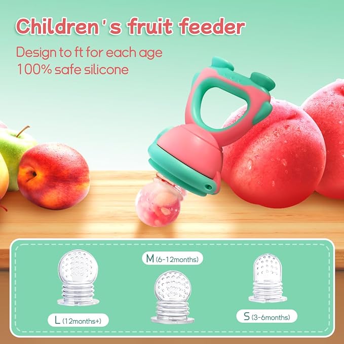 Baby Fruit Food Feeder - Silicone Nibble Tray Combo - Breastmilk Popsicle Mold for Cooling Relief, BPA Free Mesh Feeder for Infant Self Feeding (Robot Pink + Pineapple)-CubbioJoy