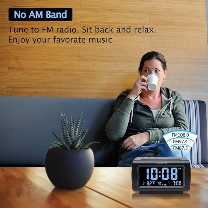 DreamSky Alarm Clock Radios for Bedrooms with Battery Backup, Large Big Numbers with Brightness Dimmer, USB Port, Bedside Digital FM Radio with Sleep Timer, Temperature, Adjustable Volume, Snooze-CubbioJoy