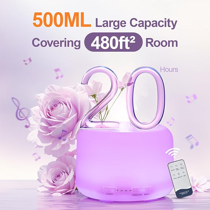 Diffusers for Essential Oils Large Room 500ML+6 Oil Set, Bluetooth Speaker+Remote+8 RGB Lights Essentail Oil Diffuser, Easy to Use & 23Db 100% Quiet Oil Diffuser Large Room, Diffusers for Home-CubbioJoy