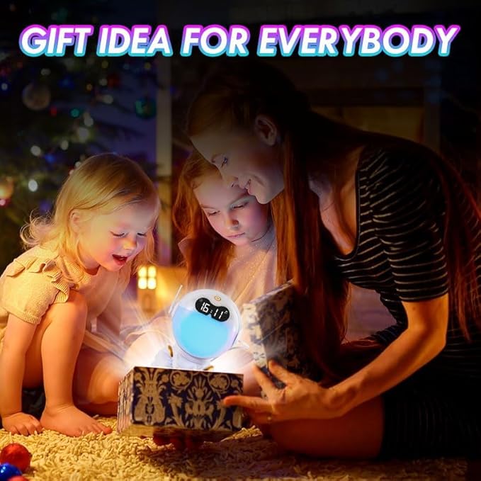 Astronaut Kids Sunrise Alarm Clock, 7 Dimmable Light Wake Clock for Teens, White Noise Bluetooth Speaker with 9 Soothing Sounds, Best Modern Alarm Clock for Heavy Sleepers, Adults, Boys in Bedroom-CubbioJoy