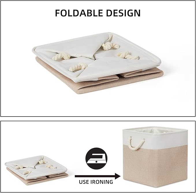 Bidtakay Fabric Storage Baskets for Organizing Beige 13 Inch Collapsible Square Baskets 3 Pack Organization Bins Large Cube Storage Bins Closet Baskets for Shelves Clothes-CubbioJoy