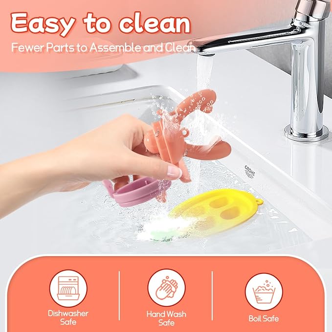 Baby Fruit Food Feeder - Silicone Nibble Tray Combo - Breastmilk Popsicle Mold for Cooling Relief, BPA Free Mesh Feeder for Infant Self Feeding (Antler Pink + Pineapple)-CubbioJoy