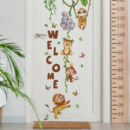 clothmile Watercolor Jungle Animal Wall Decals Welcome Animal Wall Sticker Lion Monkey Koala Wall Decals for Kids Baby Nursery Playroom Bedroom Classroom Kindergarten Wall Decor-CubbioJoy