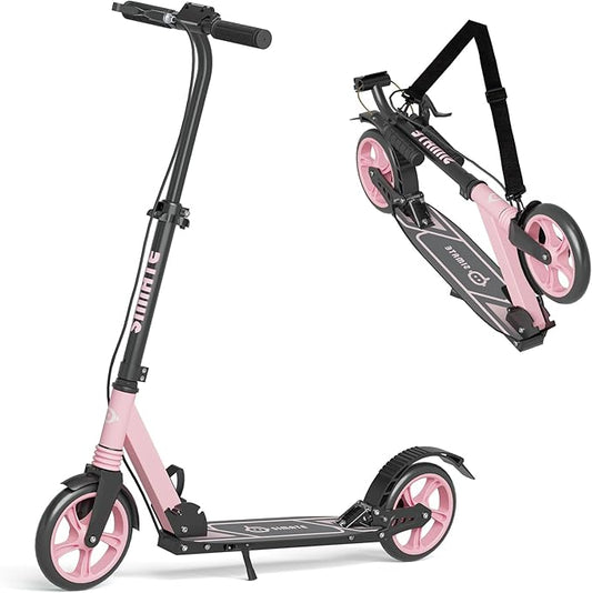 Kick Scooter for Kids Teens & Adults, 4 Adjustable Heights, 8IN All Terrain Big Wheels, Dual Brakes & Dual Suspension, Foldable and Lightweight, Gifts for Girls Boys-CubbioJoy