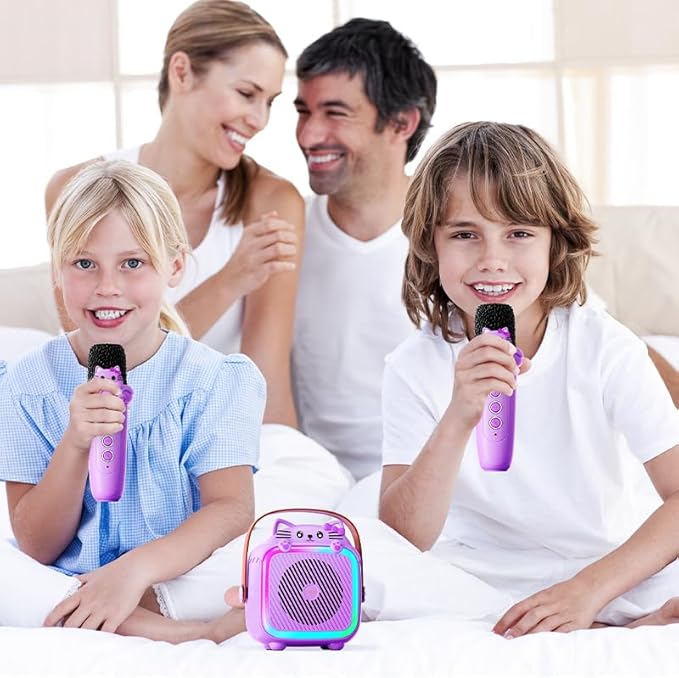 Karaoke Machine with 2 Wireless Microphones for Kids Adults,Portable Bluetooth Speaker Girls Toddlers Toy Gift for Aged 3-12 Year Birthday Parties Christmas Party - Purple-CubbioJoy