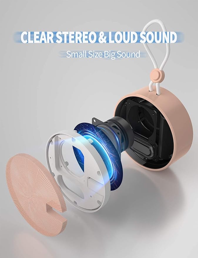 INSMY C12 IPX7 Waterproof Shower Bluetooth Speaker, Portable Small Speaker, Speakers Bluetooth Wireless Loud Clear Sound Support TF Card Suction Cup for Outdoor Kayak Canoe Beach Gift (Cashmere Pink)-CubbioJoy