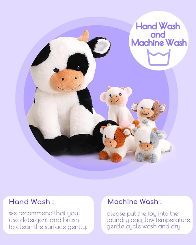 5 Pieces Cow Stuffed Animals for Boys Girls, 1 Mommy Cow with 4 Babies Soft Plush Toy Set Gifts for Kids Children 3 4 5 6 7 8 9 Years, Christmas, Birthday, Party Decorations-CubbioJoy
