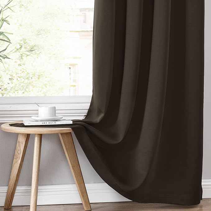 ChrisDowa 100% Blackout Curtains 84 inch Long for Bedroom with Black Liner, Extra Wide 2 Thick Layers Total Blackout Thermal Insulated Grommet Window Curtains 2 Panels Set (Brown, 60 x 84 Inch)-CubbioJoy