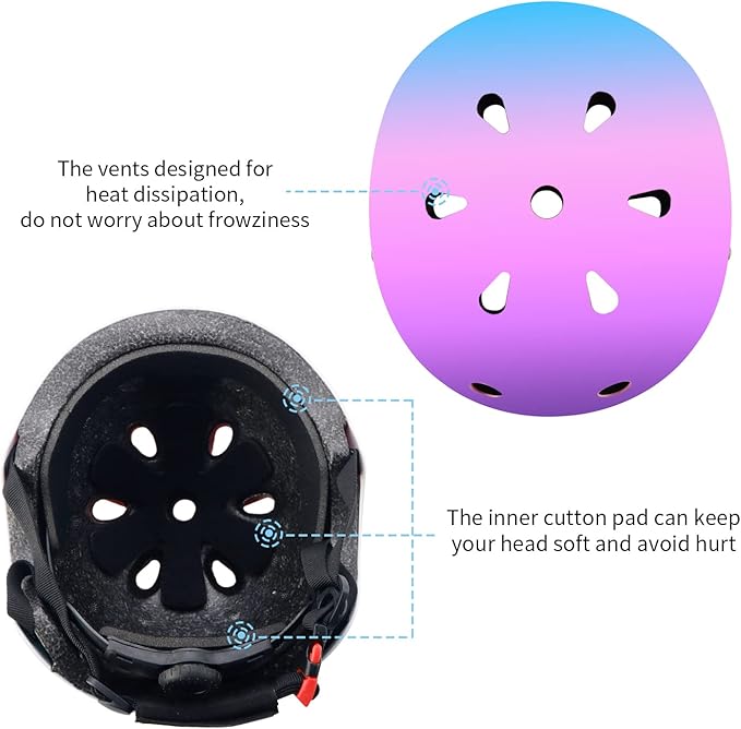 Adjustable Color Gradient Skateboard Helmet for 3-5-8-14+Ages【Toddler Kids Youth Adult】 Girls Boys Woman.Bike Helmet for Multi-Sports Cycling Bicycle Scooter Inline Roller Skate Rollerblading-CubbioJoy