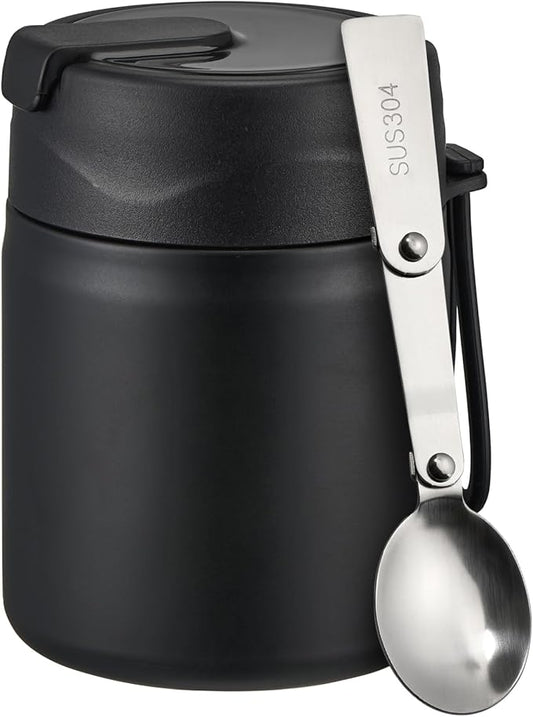 17oz Soup Thermo for Hot Food Kids Insulated Vacuum Food Jar with Stainless Steel Spoon Wide Mouth Thermo Leakproof Lunch Food Container Kids Hot Lunch Box (Black)-CubbioJoy