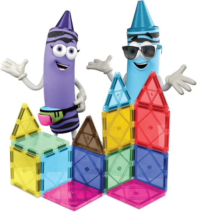 CreateOn Crayola Retro Magnetic Tiles, Building Set for Kids, Magnetic Building Toys for Kids, STEM Travel Toys for Boys and Girls Ages 3+, 14-Piece Set (Retro)-CubbioJoy