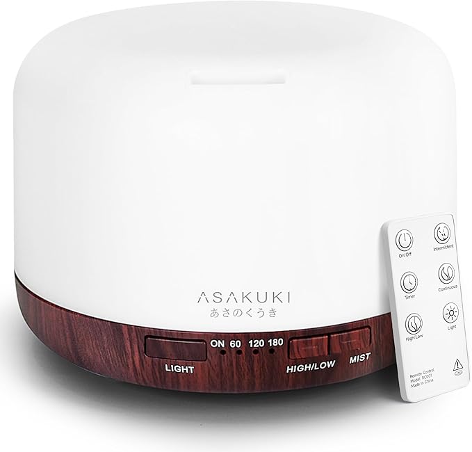 ASAKUKI Essential Oil Diffuser for Home, 500ml Aromatherapy Fragrant Oil Humidifier Vaporizer, 7-Color Light and Auto-Off Safety Switch Reddish-Brown-CubbioJoy