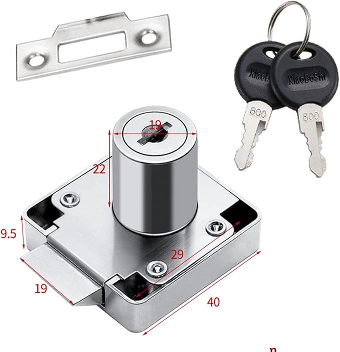 Automatic Lock Tongue Cabinet Drawer Lock 【Keyed Alike】& Forstner Drill Bit Furniture Locker Lock Showcase Lock Drilling Diameter 3/4"/19mm for (3/5"-/15mm -7/8"-/22mm) Door Panel-CubbioJoy