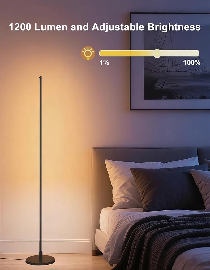 Corner Floor Lamp, Smart RGBICW LED Corner Lamp with App and Remote Control, 16 Million DIY Colors, Music Sync, Modern LED Floor Lamp for Living Rooms, Bedrooms, and Gaming Rooms-CubbioJoy