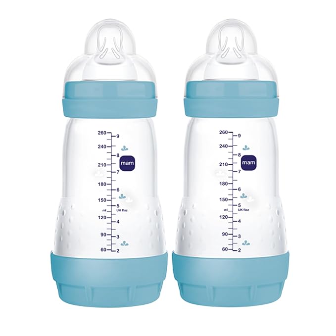 MAM Easy Start Anti-Colic Baby Bottle 9 oz, Medium Flow, Breastfeeding-Like Silicone Nipple Bottle, Reduces Colic, Gas, & Reflux, Easy-to-Clean, BPA-Free, Vented Baby Bottles for Newborns, 2+ Months-CubbioJoy