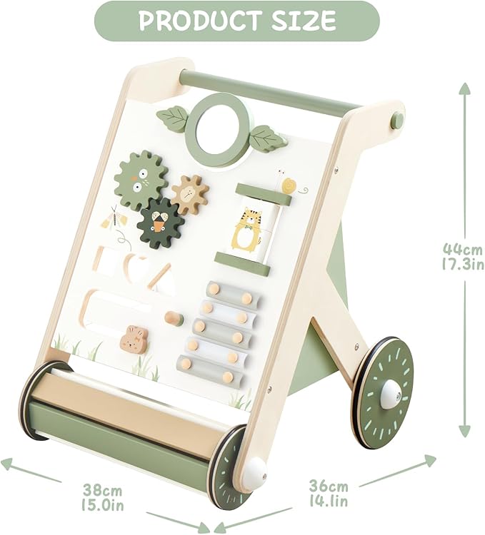 Beright Wooden Baby Walker with Roller Upgraded, Push and Pull Learning Activity Walker, Multi-Functional Kids’ Activity Toys, Develops Motor Skills & Stimulates Creativity, Green-CubbioJoy