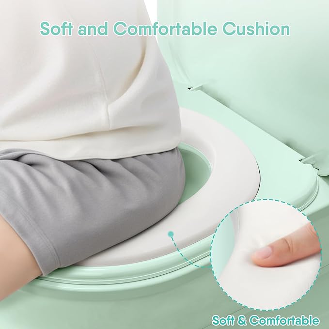 2-in-1 Toddler Potty Training Toilet - Larger Potty Chair & Detachable Training Seat for Boys & Girls Ages 1-3 with Flushing Sound, Wipes Storage, Toilet Paper Holder-CubbioJoy