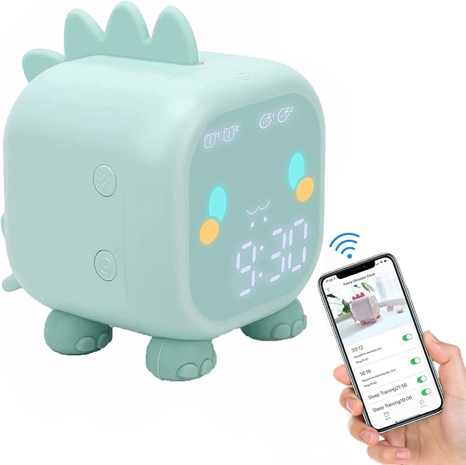 Kids Alarm Clock Girls Green Dinosaur Alarm Clocks with Night Light Bluetooth Digital Alarm Clock for Kids Girls Children-CubbioJoy