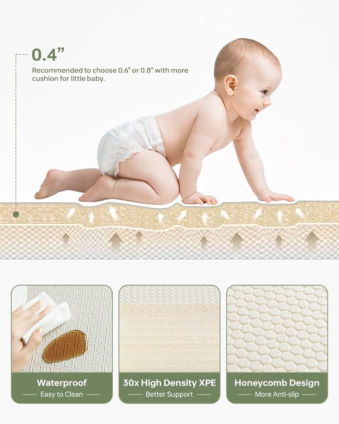 Baby Play Mat 47x47 Foldable Baby Play Mat for Playpen 50x50 Playpen Mat Reversible Foam Play Mat for Baby to Play on Floor 0.4" Crawling Baby Girl Play Mat for 50x50 Playpen(47 * 47 * 0.4)-CubbioJoy