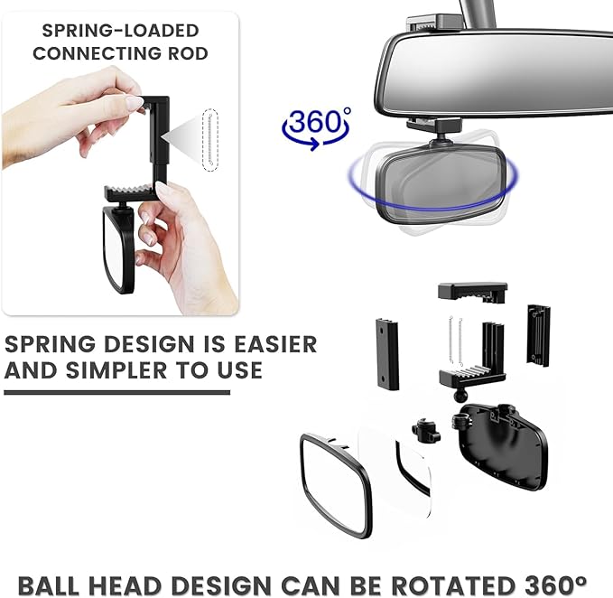 360-Degree Baby Car Mirror for Rear-Facing Seats,Kids Safety Mirrors with Tool-Free Installation,Kids Rear View Mirror BPA-Free Shatterproof & ASTM Certified (Adjustable 14"-22") (1 pack)-CubbioJoy