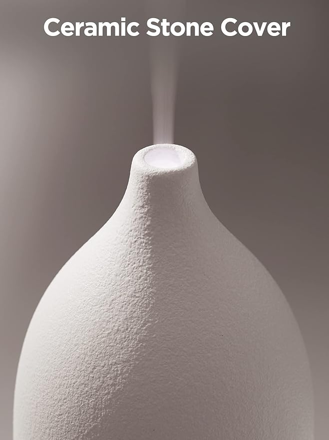 InnoGear Oil Diffuser, 150ML Ceramic Diffuser for Essential Oils Handcrafted Aromatherapy Diffuser Ultrasonic Cool Mist Humidifier with 2 Mist Modes Waterless Auto Off for Room Office, White-CubbioJoy