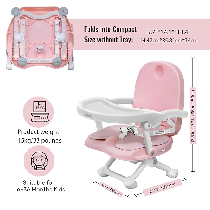 Baby Booster Seat for Dining Table with Removable Tray & Cushion, 3in1 Portable Toddler Booster Seat, 4 Height Adjustable Travel High Chair for Babies and Toddlers-CubbioJoy