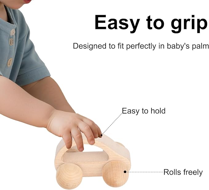 BOXOB Wooden Toys Cars, VehicleToy for Fine Motor Skill Development Wood Baby Push Race Car for Kids Toddlers Baby Boy Girl Birthday Nursery Decor Gift (Color 1)-CubbioJoy