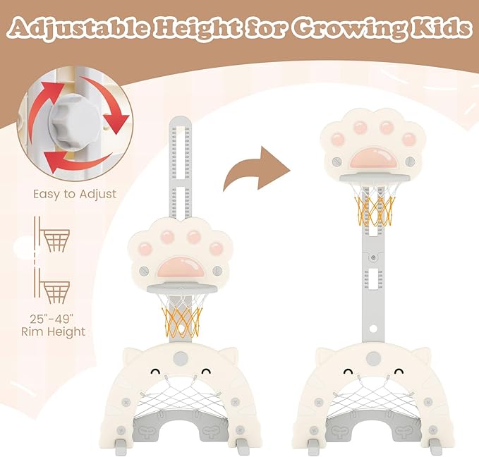 Costzon 3 in 1 Toddler Basketball Hoop, Height Adjustable Kids Sports Center w/Foldable Basketball, Soccer & Golf Game, Indoor Outdoor Activity Playset w/Foldable Rim, Gift for Children Baby Infant-CubbioJoy