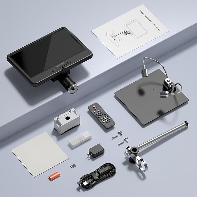 Andonstar AD210 10.1 Inch LCD Digital Microscope for Adults, Soldering Microscope for Electronics Repair, Coin Microscope Camera Full View for Error Coins with Light, Biological Slides Kit, 32G Card-CubbioJoy