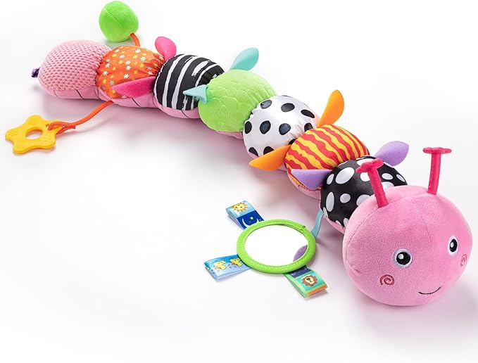 Baby Toys 0-6-12 Months,Musical Caterpillar Stuffed Animals Activity Infant Toys with Crinkle,Rattles,Mirror&Pull String,Muti-Sensory Toys Gifts for Newborn Tummy Time,Candy Pink|Leafy-CubbioJoy