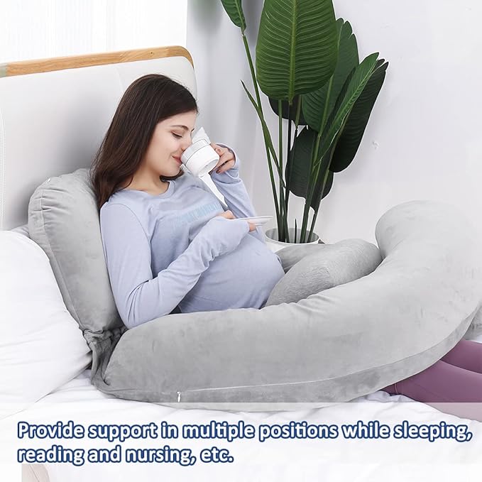 AS AWESLINGDetachable Maternity Pillow for Pregnant Women | 60in Pregnancy Pillows for Sleeping | Extra Large Full Body Pillow for Pregnancy with Crystal Velvet Cover(Dark Gray)-CubbioJoy