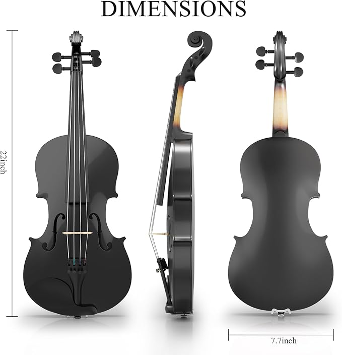 3/4 Beginner Violin Kit,Complete Violin Set with Case, Bow, Rosin,Black-CubbioJoy