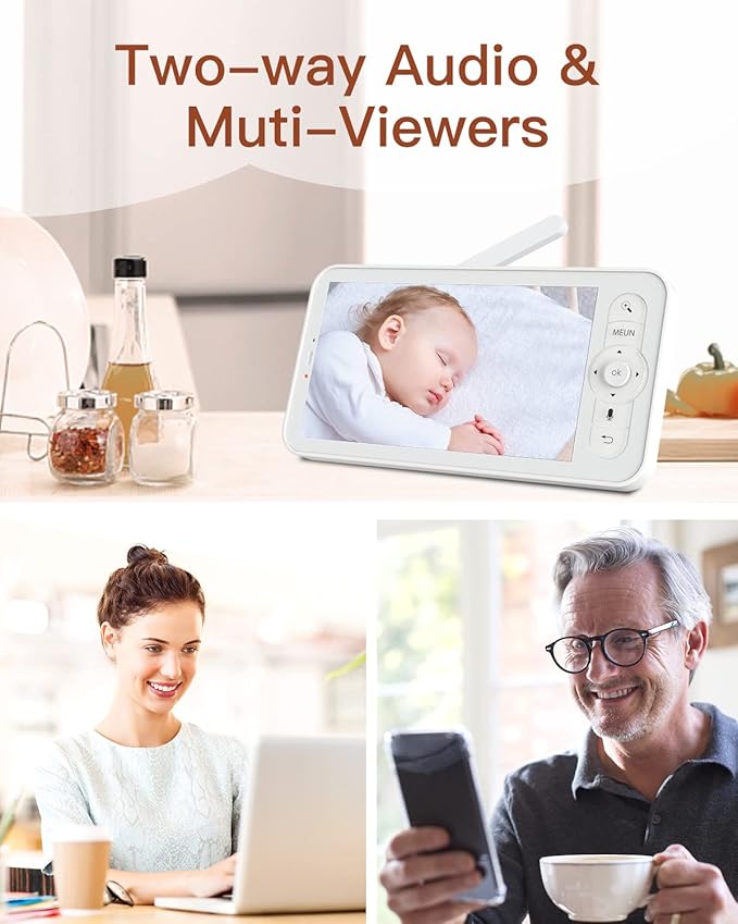 ARENTI Baby Monitor, 2K Video Baby Camera with 5-Inch Upgraded Wireless Display, Super Night Vision, Lullabies, Cry & Motion Detection, Temp & Humidity Sensor, Two Way Audio-CubbioJoy