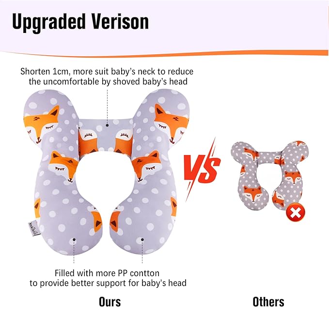 KAKIBLIN Baby Travel Pillow,Baby Neck Pillows for Car Seat,Upgraded Baby Head Pillow,Toddler Head and Neck Baby Support Pillow for Car Seat, Pushchair,Travel (Gray Fox)-CubbioJoy
