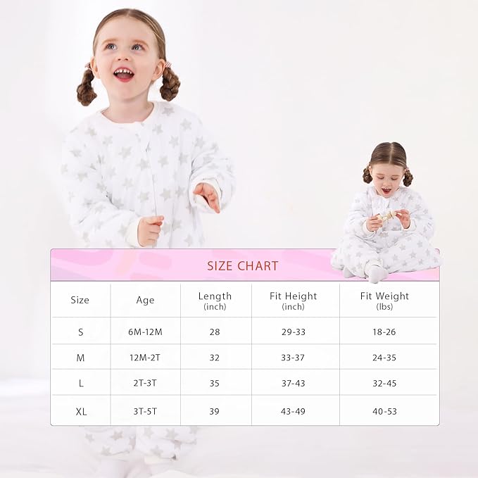 Baby Toddler Sleep Sack with Feet 2.5 TOG Winter, Wearable Blanket with Legs, Toddler Sleeping Sack Long Sleeve (Star, 6-12 Month)-CubbioJoy