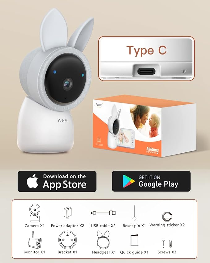 ARENTI Baby Monitor, 2K Video Baby Camera with 5-Inch Upgraded Wireless Display, Super Night Vision, Lullabies, Cry & Motion Detection, Temp & Humidity Sensor, Two Way Audio-CubbioJoy