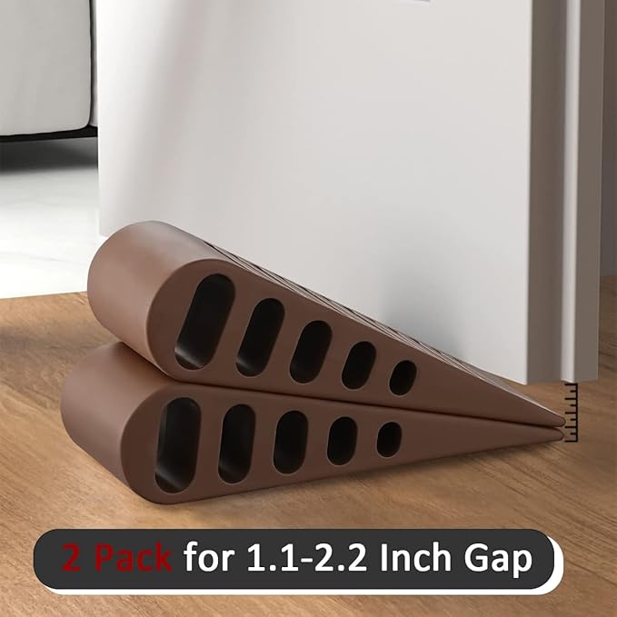 JQK Rubber Door Stopper Wedge, Bronze 3 Pack Soft TPR Premium Door Stops for Bottom of Heavy Duty Door on Tile, Concrete, Carpet, Wooden Floor, DSB61-ORB-P3-CubbioJoy