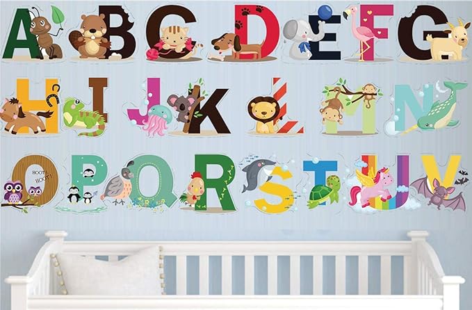 DEKOSH Animal Alphabet Kids Wall Decals - Peel & Stick Educational Baby Stickers for Playroom, Classroom Decoration-CubbioJoy