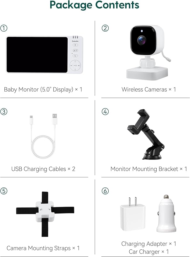 BABELIO Wireless Baby Car Camera with 5" HD Night Vision, Battery-Powered Rear Facing Car Seat Monitor for Kids and Pet, Easy Install 360° Rotatable Backseat Mirror, Newborns Travel Essentials Gifts-CubbioJoy