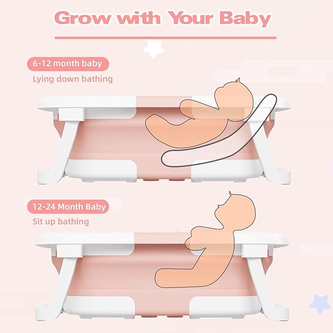 Collapsible Baby Bathtub,Baby Bath Tub with Soft Cushion & Thermometer,Baby Bathtub Newborn to Toddler 0-36 Months,Portable Travel Baby Tub-CubbioJoy