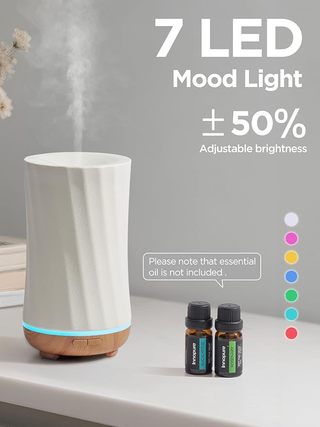 InnoGear 150ml Ceramic Oil Diffuser, Handcrafted Stone Essential Oil Diffuser Aromatherapy Diffusers Ultrasonic Cool Mist Humidifier Vaporizor with 2 Mist Modes Waterless Auto Off for Room Office Home-CubbioJoy