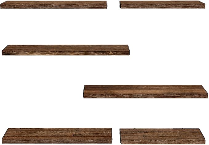 AMADA HOMEFURNISHING Long Wall Shelves, Rustic Farmhouse Floating Shelves for Bedroom, Bathroom & Living Room, Brown-CubbioJoy