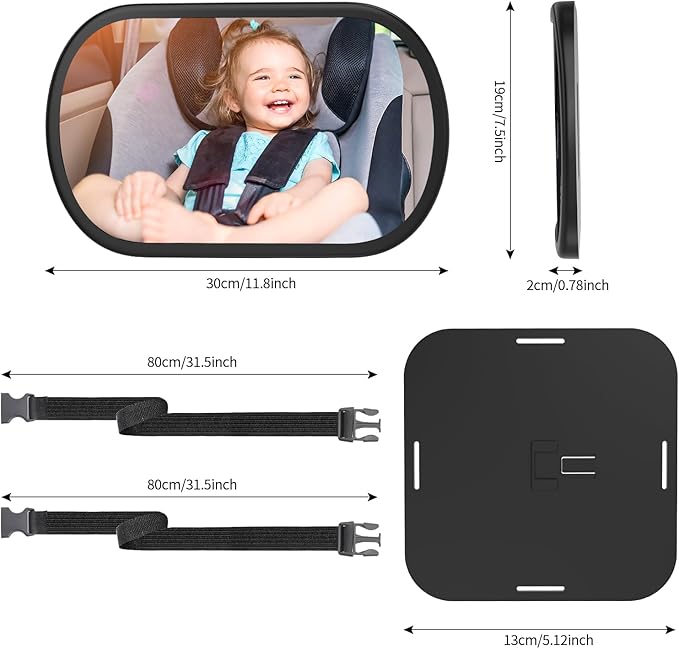 Baby Car Mirror, Safety Car Seat Mirror for Rear Facing Infant, Clear Wide View, 360°Rotation, Easily Observe the Baby Move, Secure, Shatterproof, Crash Tested and Certified (Black)-CubbioJoy